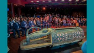 Cérémonie à l'occasion du retour en Côte d'Ivoire le 13 mars 2026  du « tambour parleur » Djidji Ayôkwé (signifiant « panthère-lion »)